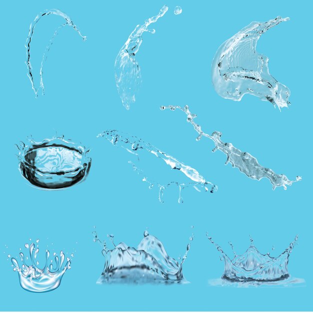 Neue Wasserkrone Spritzer und Wellenwirbel und Tropfen Vektorflüssigkeit Spritzer Aqua dynamische Bewegung