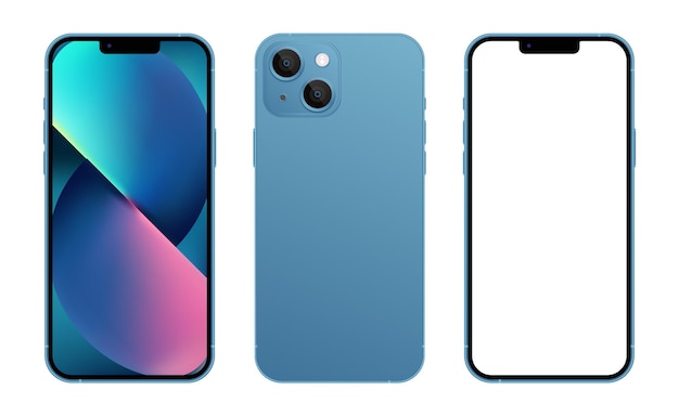 Vektor neues iphone 13 vektormodell in blauer farbe mit leerem bildschirm