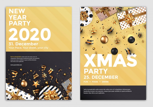 neues Jahr Party Flyer golden