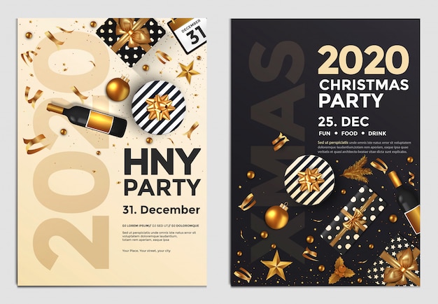 neues Jahr Party Flyer golden