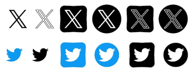 Neues twitter gegen xcom novation elon mask beliebtes social-media-knopf-symbol instant-messenger-logo von twitter redaktioneller vektor