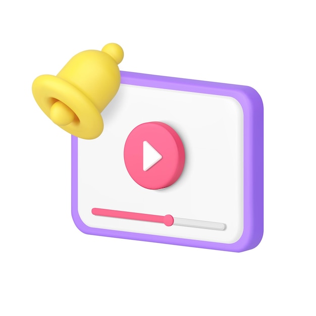 Neues Video spielen Blog Vlog Abonnieren Erinnerung für Push-Benachrichtigung 3D-Symbol realistischer Vektor