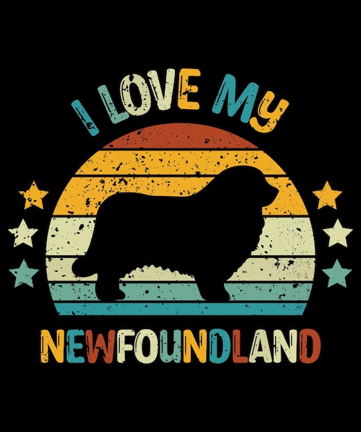 Neufundland-silhouette vintage und retro-t-shirt-design