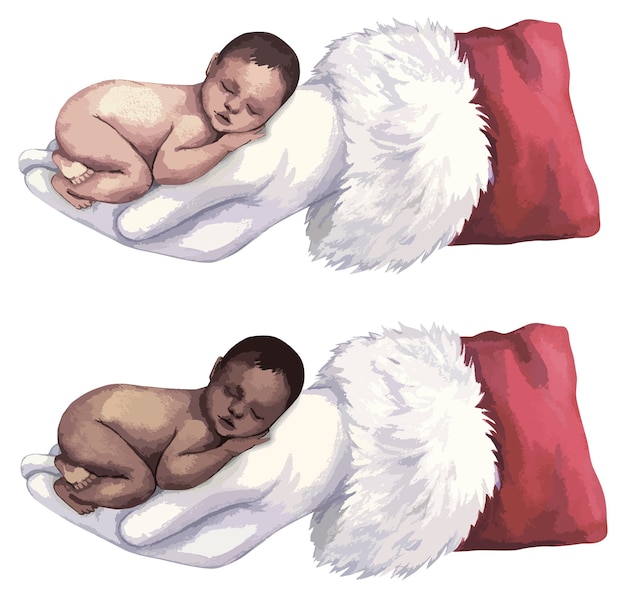 Vektor neugeborenes baby in weihnachtsmann-hand-aquarell-cliparts