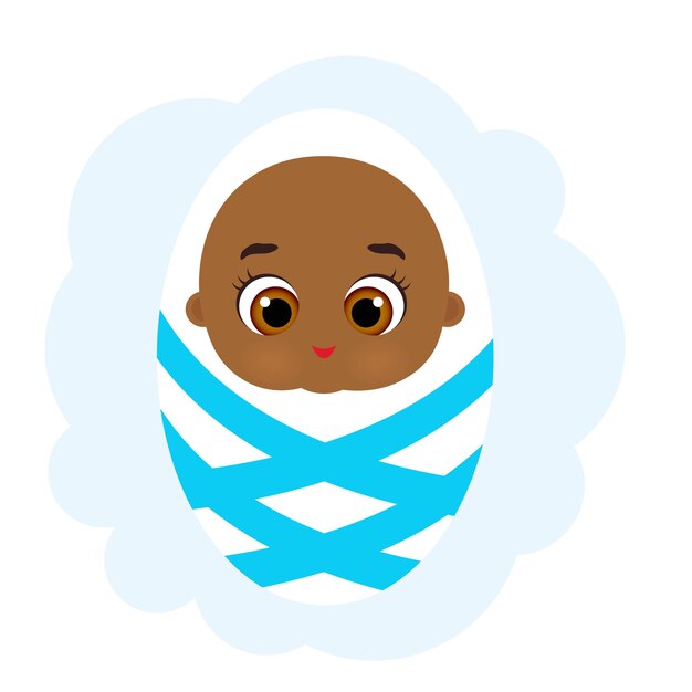 Vektor neugeborenes kleines afroamerikanisches baby. niedliche cartoon-baby-dusche-einladungskarte