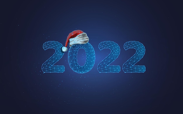 Neujahr 2022 und nikolausmütze im wireframe-stil