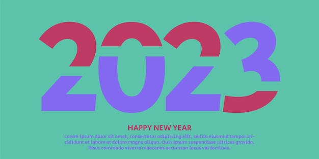Neujahr 2023 Banner-Flyer, Karte und Medienbeitragsvorlage in grünem Voilet und roten Farben mit Text