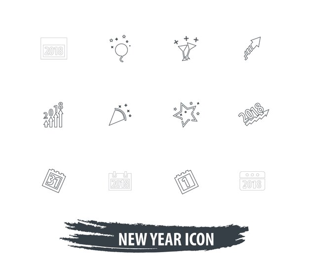 Neujahr-Icon-Set-Design-Vorlage-Elemente