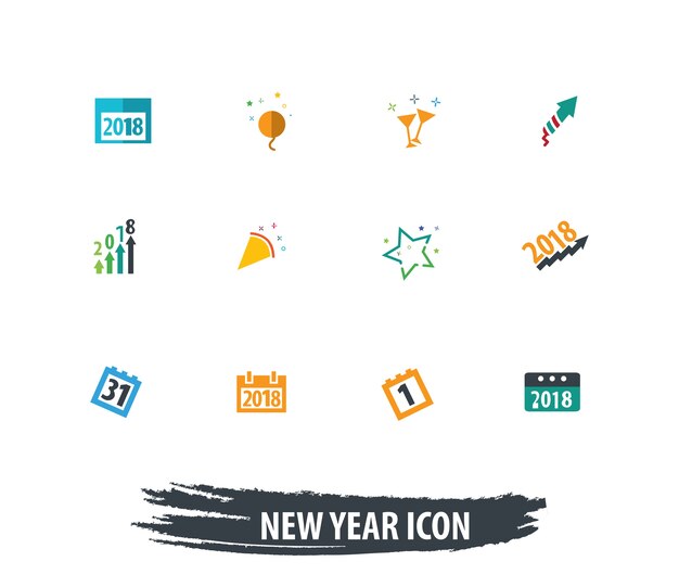 Neujahr-Icon-Set-Design-Vorlage-Elemente
