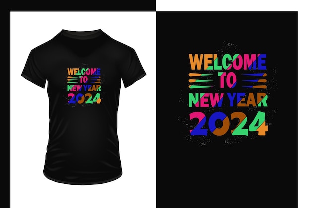 Vektor neujahrs-t-shirt-design 2024 mit mehreren farben