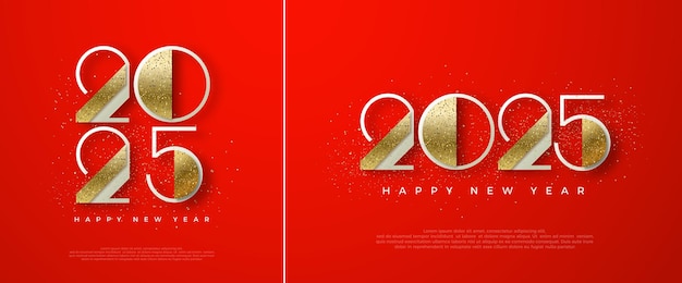 Vektor neujahrsabend 2025 poster banner glückliches neujahr 2024 mit luxuriösen glitternummern vector premium für grüße, feiern und das neue jahr 2025 willkommen