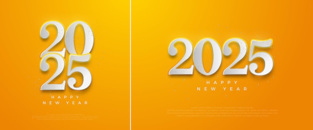 Vektor neujahrsdesign 2025 mit weißen zahlen und luxuriösem gelben hintergrund premium-vektordesign für plakate, banner, kalender und grüße