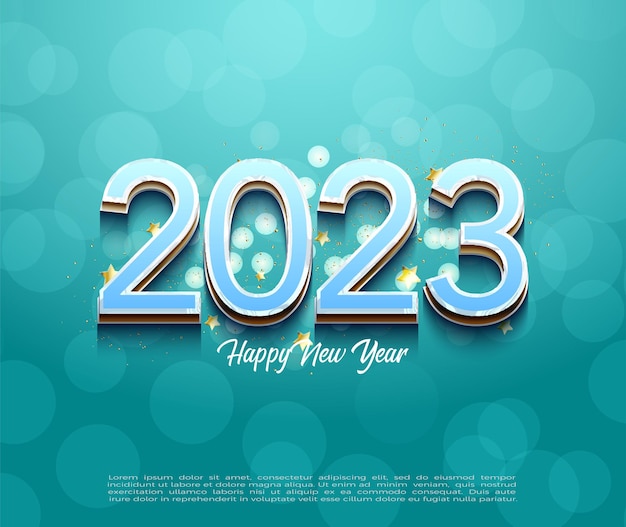 Neujahrsfeier 2023 mit transparentem grünem blasenhintergrund.