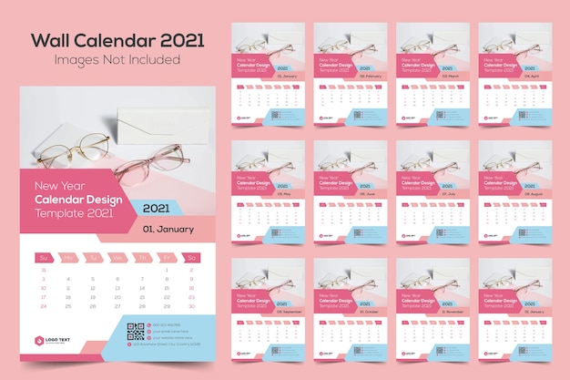 Neujahrswandkalender-entwurfsvorlage 2021