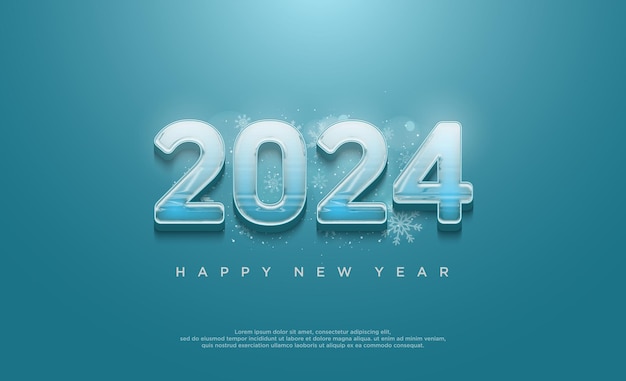 Vektor neujahrszahl 2024 mit meerwasserstruktur auf blauem hintergrund