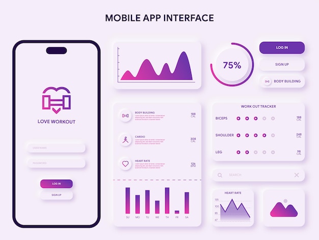 neumorphe Kit-Vorlage für mobile Benutzeroberflächen
