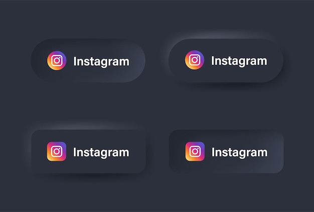 Neumorphes Instagram-Logo-Symbol in schwarzer Schaltfläche für Social-Media-Symbole Logos in Neumorphismus-Schaltflächen