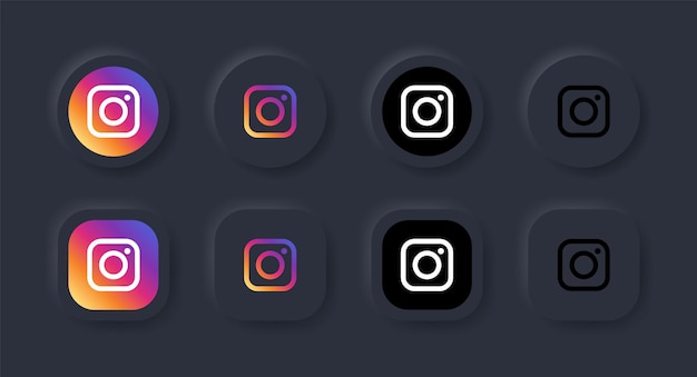 Neumorphes instagram-logo-symbol in schwarzer schaltfläche für social-media-symbole logos in neumorphismus-schaltflächen