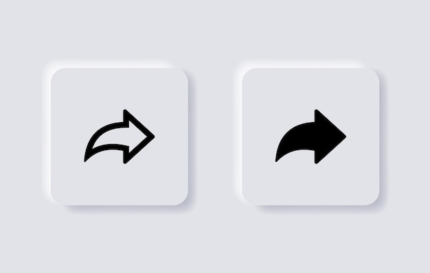 Neumorphes Pfeil-Freigabesymbol Vorwärts-Sendesymbol für ui-ux-App-Web in weißen Neumorphismus-Schaltflächen
