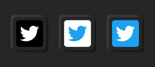 Neumorphes Twitter-Logo-Symbol für beliebte Social-Media-Symbole Logos in Neumorphismus-Schaltflächen