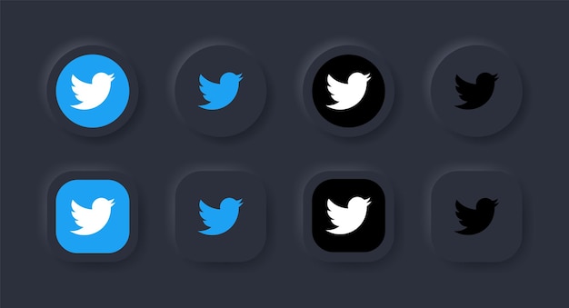 Neumorphes Twitter-Logo-Symbol in schwarzer Schaltfläche für Social-Media-Symbole Logos in Neumorphismus-Schaltflächen
