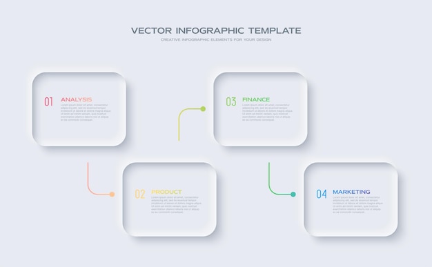 Neumorphismus-design-infografik 4 stufen-zeitleiste-illustration minimales sauberes design