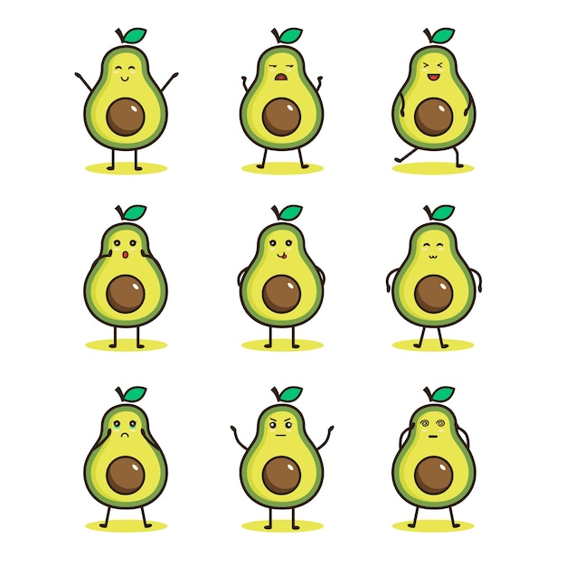 Vektor neun ausdruck von avocado-emoji