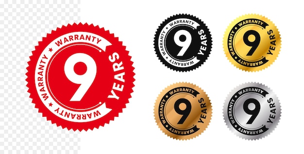 Neun Jahre Garantie im Kreis Neun Jahre Garantiezirkulartext Rot Schwarz Gold Silber Bronze Vektor