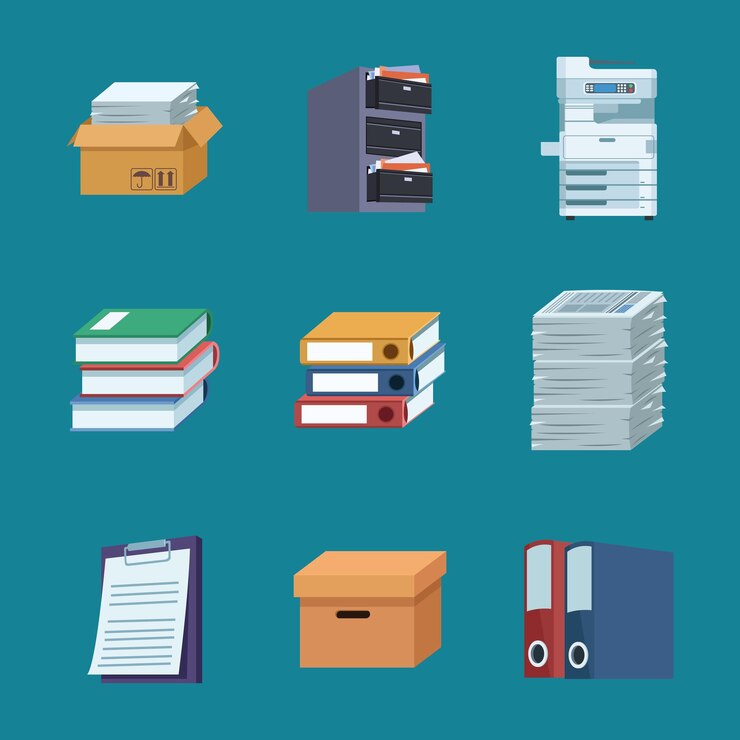 Vektor neun symbole für büropapiere