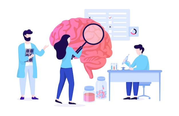 Neurologie-web-banner-konzept. idee der medizinischen behandlung und ärztlichen versorgung. illustration