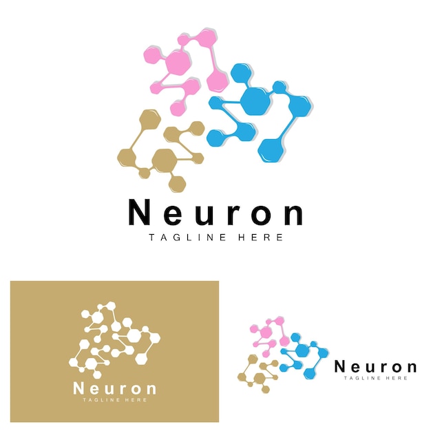 Neuron Logo Design Vektorgrafik von Nervenzellen Molekulare DNA-Gesundheitsmarke