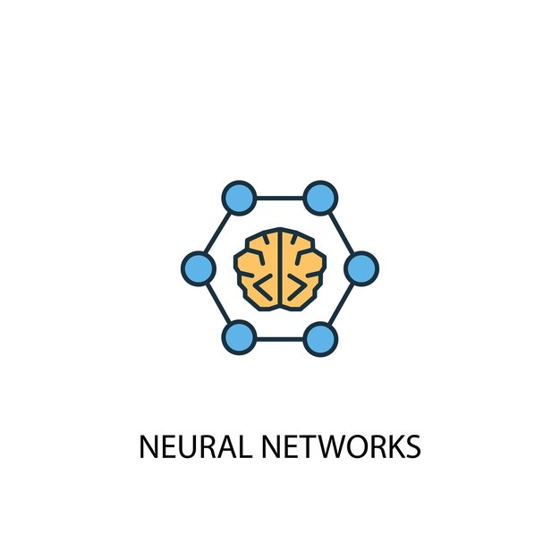 Neuronale Netze Konzept 2 farbige Liniensymbol. Einfache gelbe und blaue Elementillustration. neuronale netzwerke konzept skizzieren symbol design