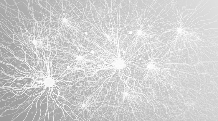 Vektor neuronen, die eine verbindung bilden. erforschung des menschlichen nervennetzwerks. dna-moleküle. wissenschaftlicher molekülhintergrund für die medizin, wissenschaft, technologie, chemie