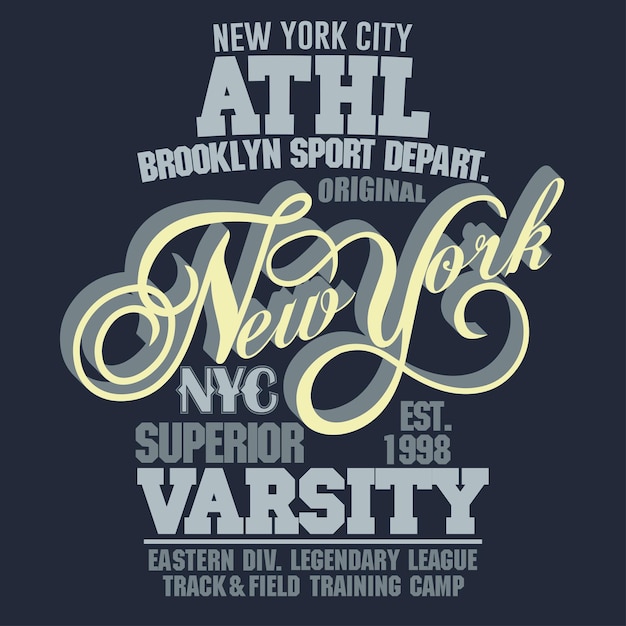 New york brooklyn sport tragen typografie-emblem, t-shirt-stempelgrafik, t-shirt-druck, sportbekleidungsdesign. vektor