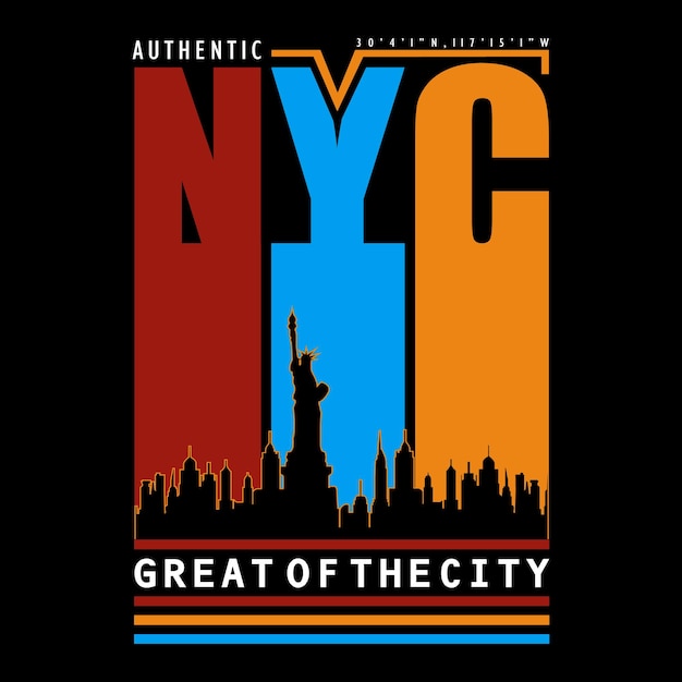 new york city schriftzug typografie mit silhouette freiheitsstatue illustration vektordesign