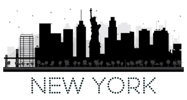 Vektor new york city skyline schwarz-weiß-silhouette. vektor-illustration. einfaches flaches konzept für tourismuspräsentation, banner, plakat oder website. stadtbild mit wahrzeichen.