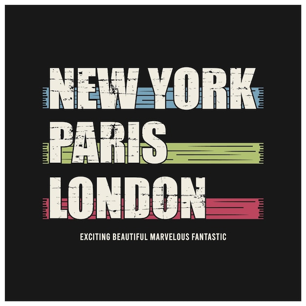 New york paris london typografie t-shirt design vektor