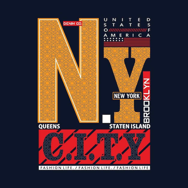 New york tee typografie grafik illustration vektorkunst stil umriss vintage auf auftrag