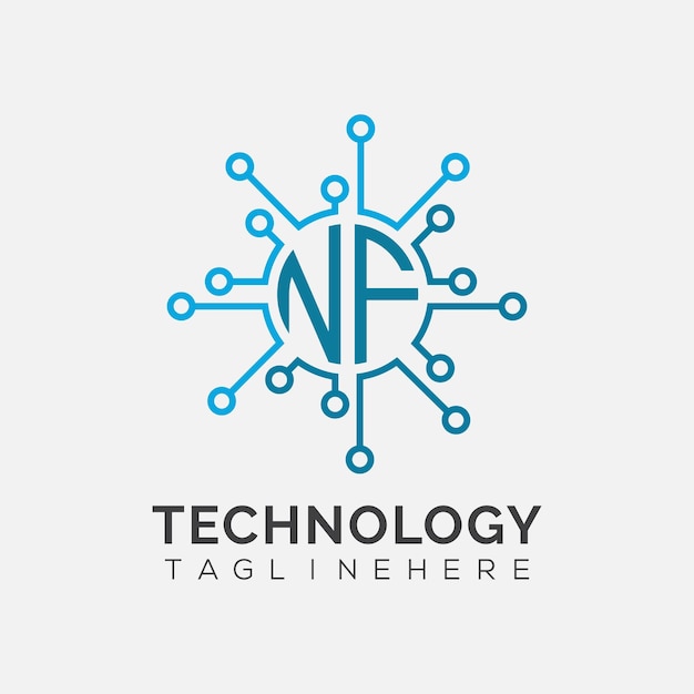 NF-Initialmonogram für das Technologie-Logo mit kreisförmigem Design