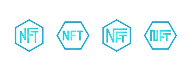 Nft nicht fungibles blaues token-logo-set online-geld für den kauf einer exklusiven kunstikonensammlung, für die sie bezahlen