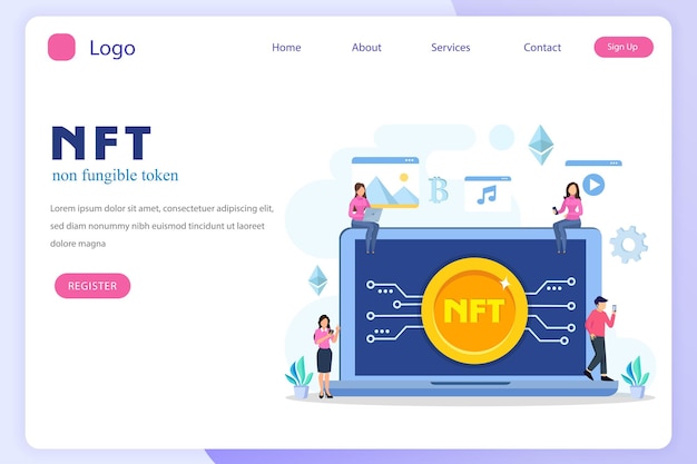 NFT nicht fungibles Token digitale Kryptokunst Blockchain-Technologie flache Vektorillustration