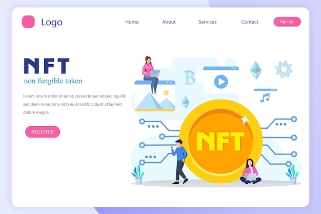 NFT nicht fungibles Token digitale Kryptokunst Blockchain-Technologie flache Vektorillustration