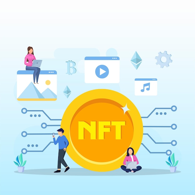NFT nicht fungibles Token digitale Kryptokunst Blockchain-Technologie flache Vektorillustration