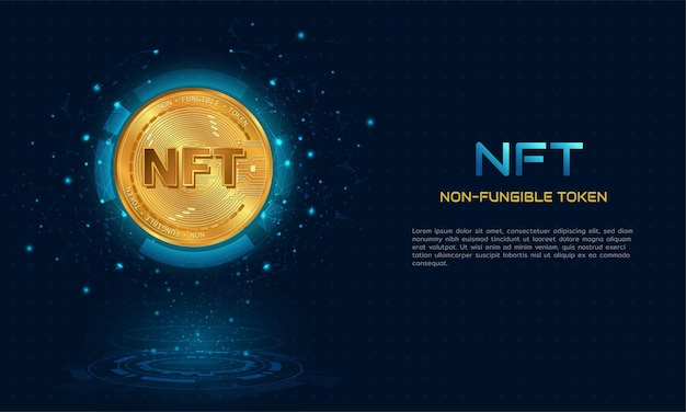 Nft nicht fungibles token-konzept mit dunkelblauem technologiehintergrunddigitales währungskonzept