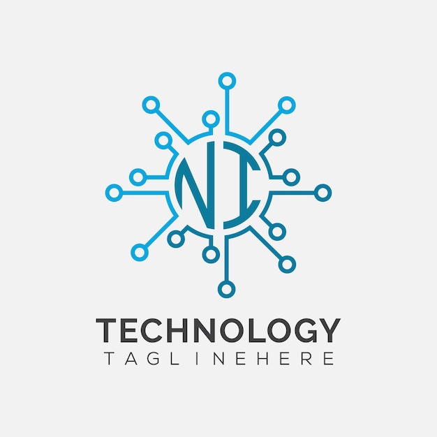 NI-Anfängliches Monogram für das Technologie-Logo mit kreisförmigem Design