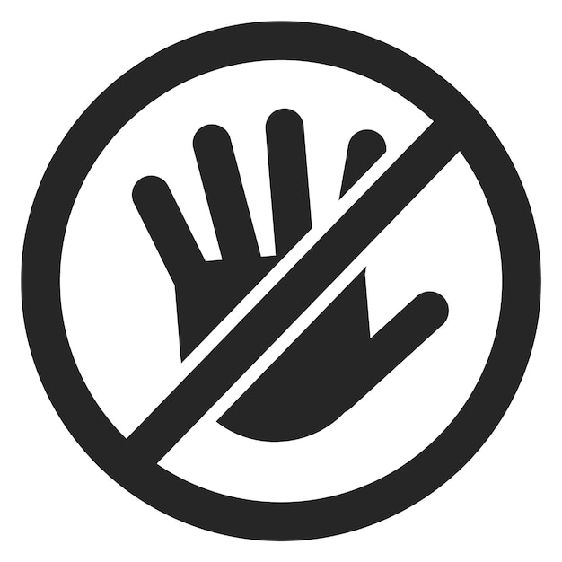 Nicht berühren Symbol Kreuzte menschliche Handfläche isoliert auf weißem Hintergrund