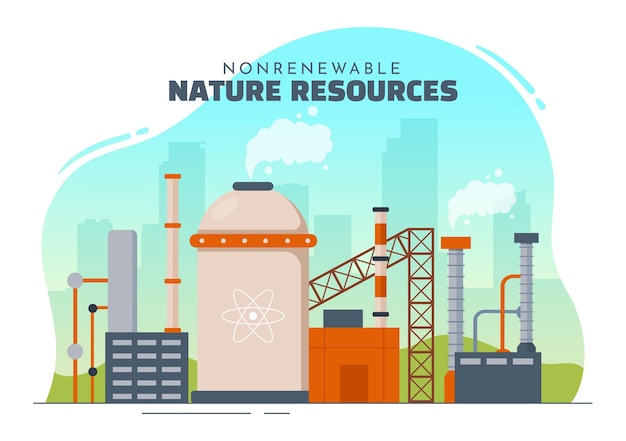 Nicht erneuerbare Energiequellen Illustration mit Naturressourcen in handgezeichneten Cartoon-Vorlagen