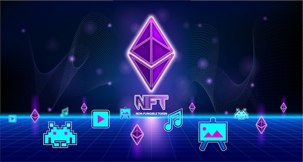 Nicht fungible NFT-Token im Artwork-Spiel Blockchain-Technologie und digitale Krypto-Kunst Ethereum-Münze