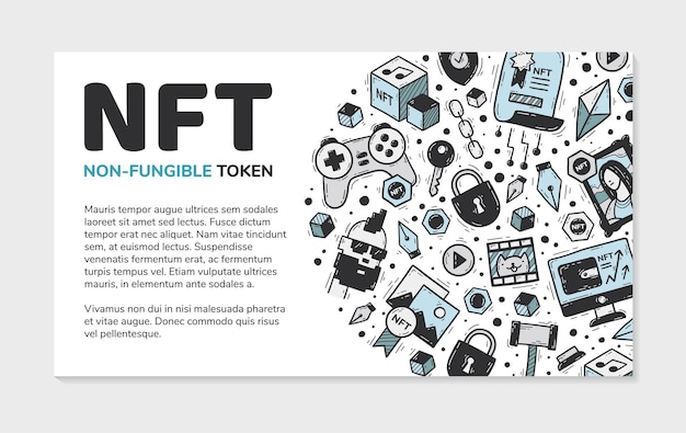 Vektor nicht fungible nft-token-zielseite oder banner-kryptowährung und blockchain