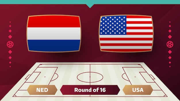 Niederlande vs. usa Playoff-Runde mit 16 Spielen Fußball 2022 2022 Fußball-Weltmeisterschaftsspiel gegen Mannschaften Intro Sport Hintergrund Meisterschaftswettbewerb Poster Vektor Illustration